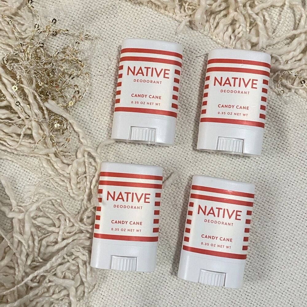 LOT of 4 NATIVE Mini Deodorant .35 oz Travel Size Candy Cane Purse Backpack